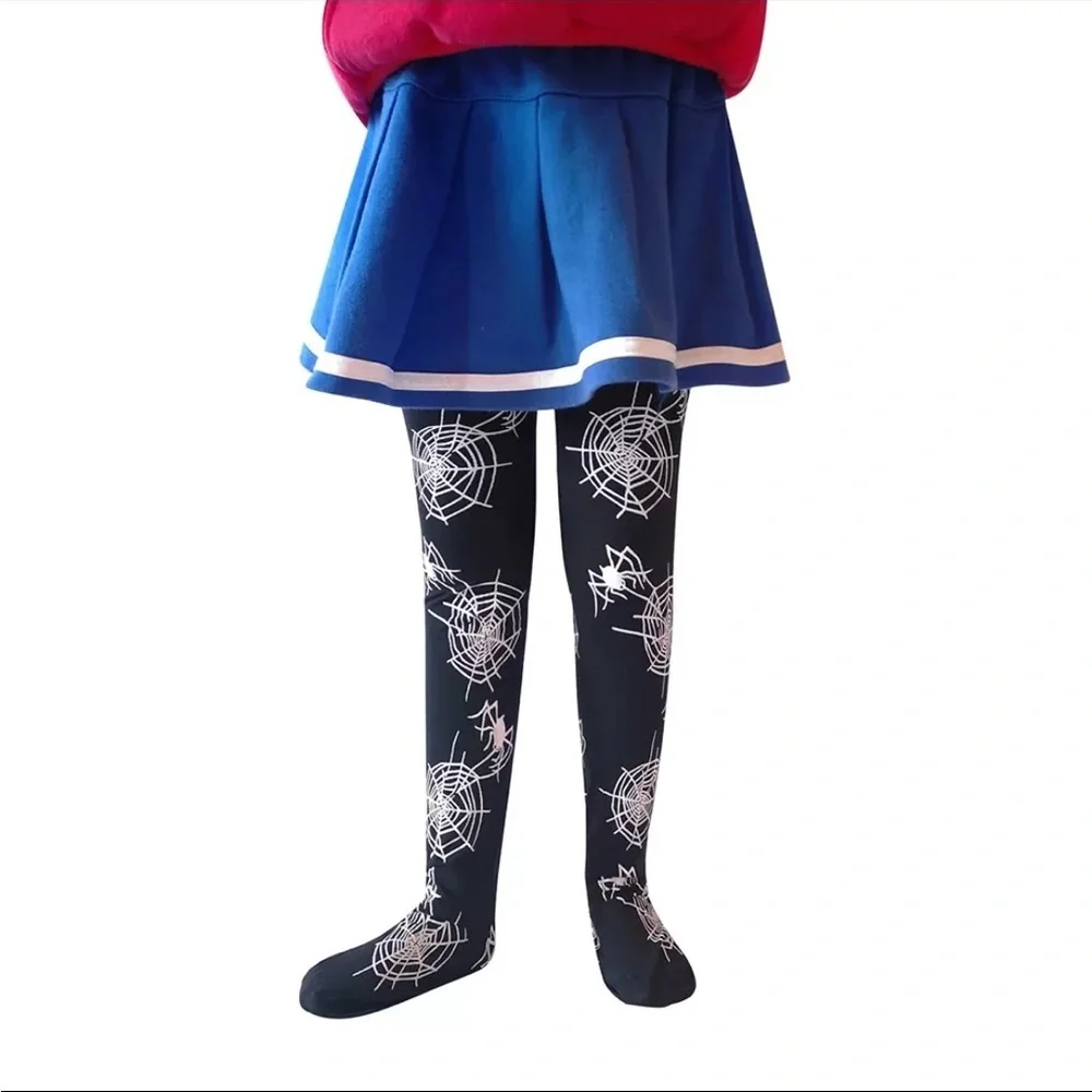 NWT Girls Halloween Footed Tights-Spiderweb Print